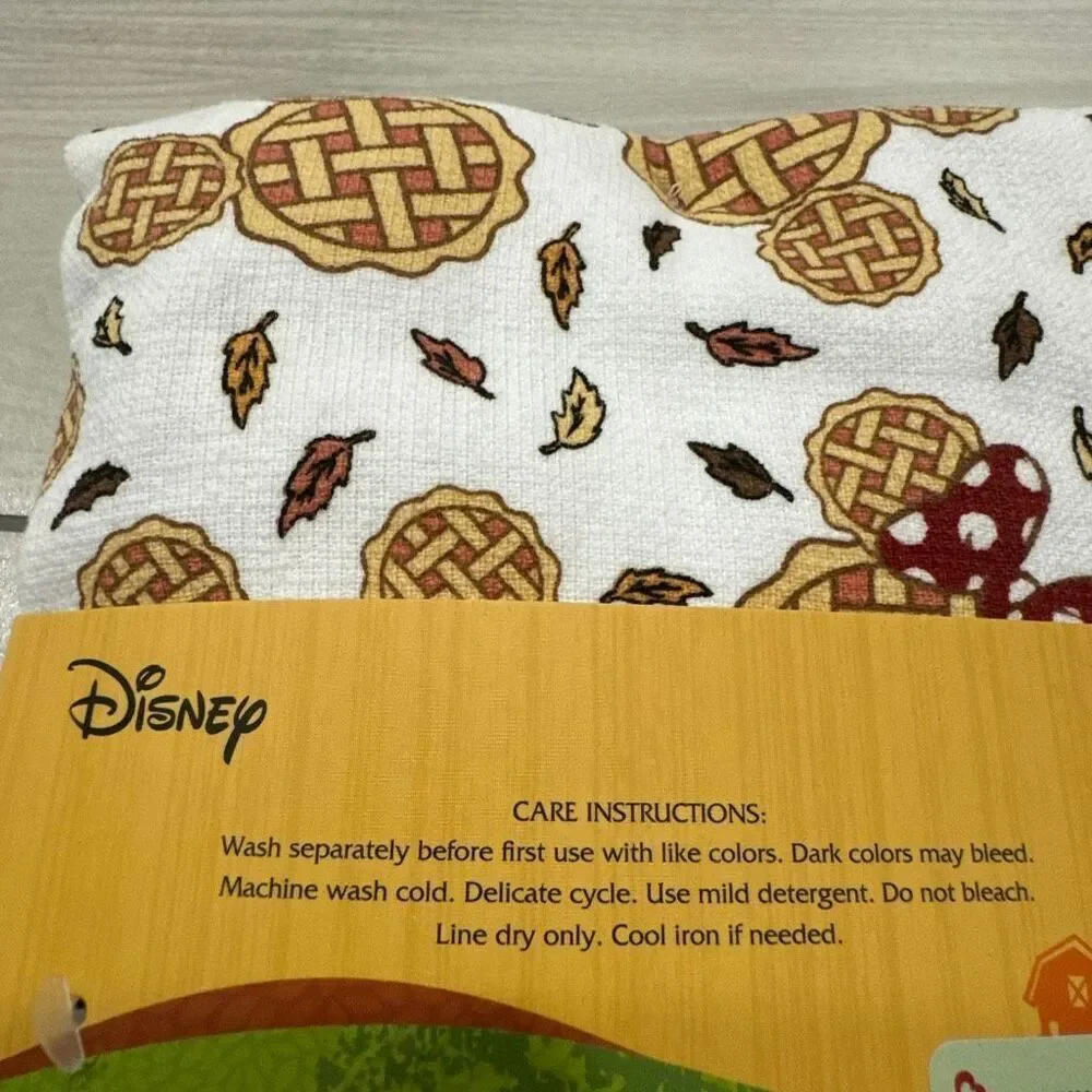 New Disney Mickey & Minnie Mouse Holiday‎ Fall Apple Pie Set Of 3 Hand Towels - Picture 4 of 6